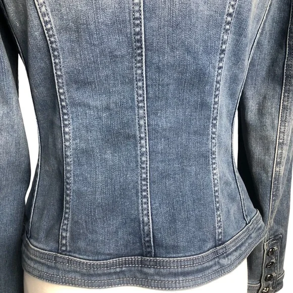 White House Black Market Women's Soft Denim Military Jean Jacket $160 Sz 4 - Picture 10 of 16
